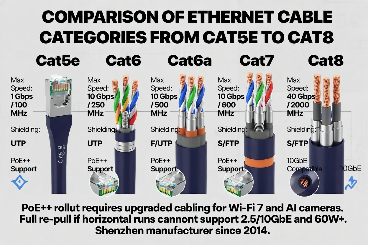 Kategórie ethernetových káblov: Úplný prehľad Cat5 až Cat8